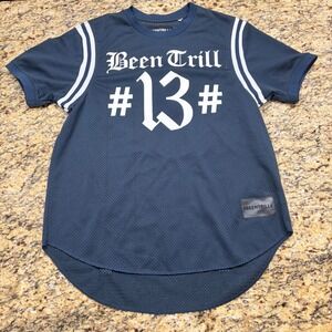 Been Trill Mens Navy Blue Mesh Jersey Shirt #13 Hashtag Streetwear Size M ws